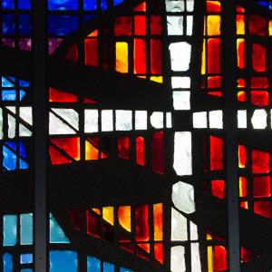 A photo of the stained glass in A. F. Siebert Chapel.
